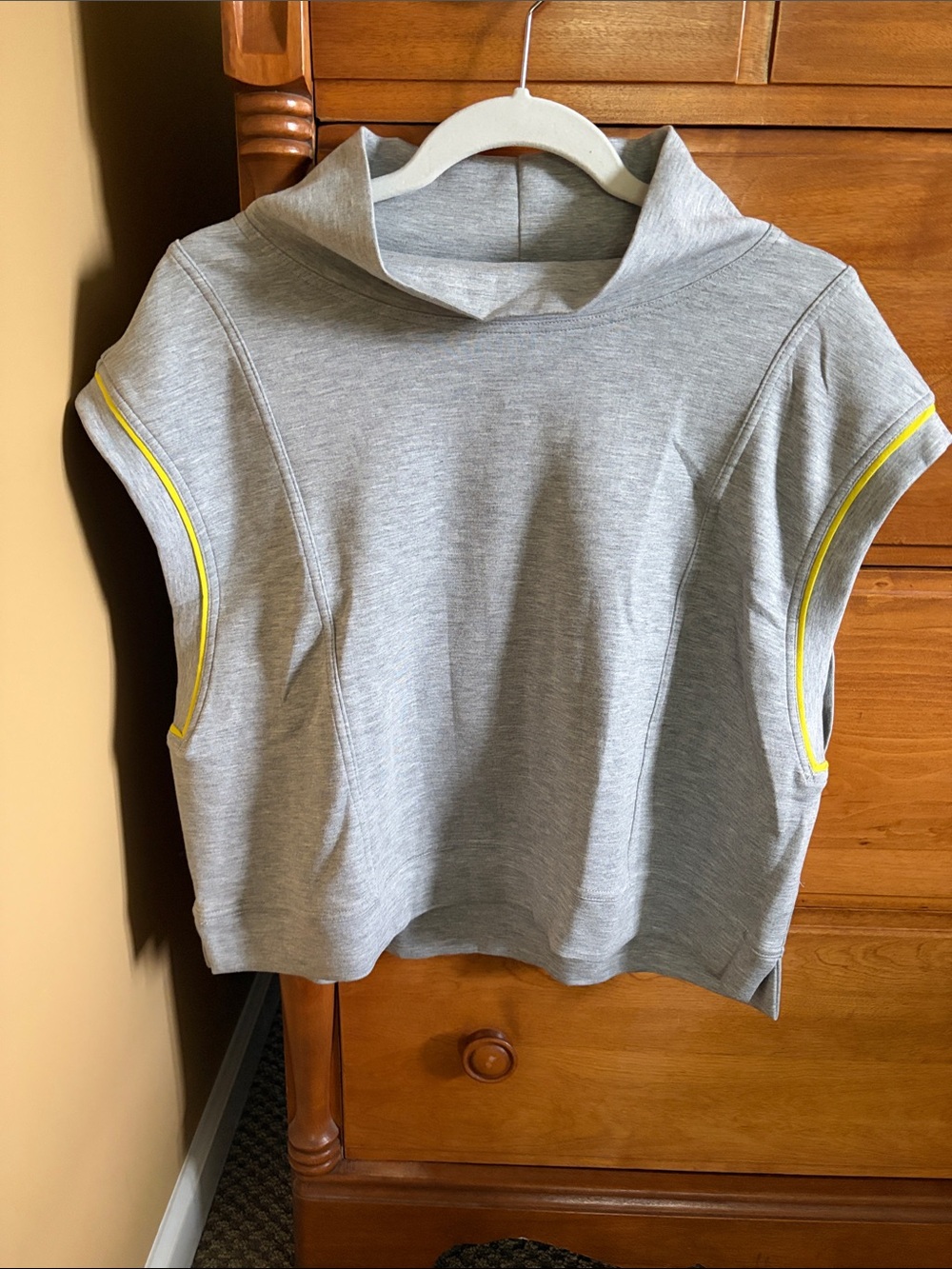 Anthropologie Daily Practice Grey Sleeveless Mock Neck with Yellow Trim